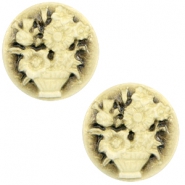Cabuch&oacute;n b&aacute;sico camafeo 20mm ramo floral negro-oro viejo