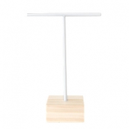 Expositor de joyer&iacute;a para pendientes forma en T y base de madera blanco-madera