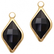 Colgantes de cristal rombo 10x14mm negro Jet-dorado
