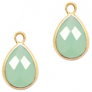 Colgantes de cristal gota 11x7mm verde &oacute;palo-dorado