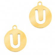Colgantes acero inox 10mm moneda letra U Dorado