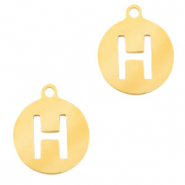 Colgantes acero inox redondo 10mm moneda letra H Dorado