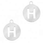 Colgantes acero inox redondo 10mm moneda letra H Plateado