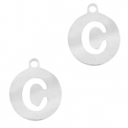 Colgantes acero inox redondo 10mm moneda letra C Plateado