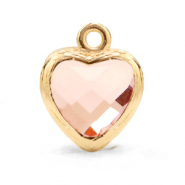 Colgantes de cristal coraz&oacute;n Rosa vintage-dorado