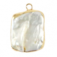 BQ Perlas de agua dulce colgante asim&eacute;trico Dorado-blanco natural