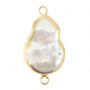 BQ Perlas de agua dulce entrepieza asim&eacute;trica gota Dorado-blanco natural