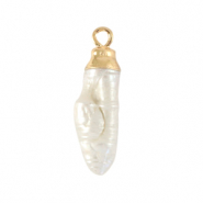 BQ Perlas de agua dulce colgante tubo Dorado-blanco natural