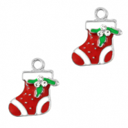 Colgantes metálicos Basic Quality calcetín navideño Plateado-rojo