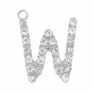 Colgantes metálicos Basic Quality strass letra W Plata vieja