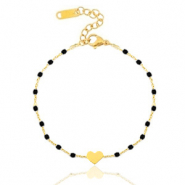Pulseras Acero Inox corazón Dorado-negro
