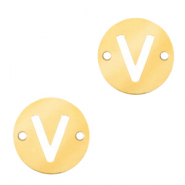 Colgantes acero inox entrepieza redondo 10mm moneda letra  V Dorado