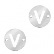 Colgantes acero inox entrepieza redondo 10mm moneda letra  V Plateado