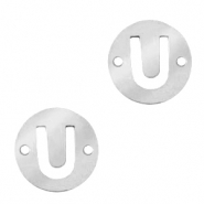 Colgantes acero inox entrepieza redondo 10mm moneda letra  U Plateado