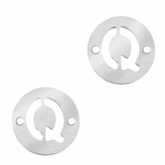 Colgantes acero inox entrepieza redondo 10mm moneda letra  Q Plateado