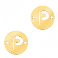 Colgantes acero inox entrepieza redondo 10mm moneda letra  P Dorado