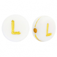 Abalorios letras acrílicas L Blanco-dorado