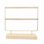Expositor de Joyer&iacute;a para pendientes con 2 hileras y base de madera Natural-dorado