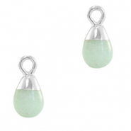 Colgantes de piedra natural gota Verde oc&eacute;ano-plateado