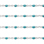 Fornituras Acero Inox cadena jasseron 1mm Azul pavo bonito-plateado