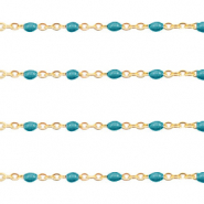 Fornituras Acero Inox cadena jasseron 1mm Azul pavo bonito-dorado