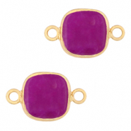 Colgantes de piedra natural entrepiezas 12x12mm P&uacute;rpura-dorado