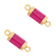 Colgantes de piedra natural entrepiezas hex&aacute;gono P&uacute;rpura magenta-dorado