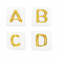 Abalorios letras acrílicas mix Blanco-dorado