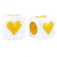 Abalorios letras acrílicas corazones Blanco-dorado