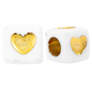 Abalorios letras acrílicas corazones Blanco-dorado