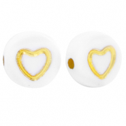 Abalorios letras acrílicas corazones Blanco-dorado