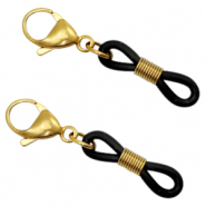 Fornituras acero inox goma para gafas con mosquetón Dorado-negro