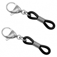 Fornituras acero inox goma para gafas con mosquetón Plateado-negro