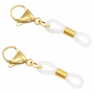 Fornituras acero inox goma para gafas con mosquetón Dorado-transparente