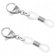 Fornituras acero inox goma para gafas con mosquetón Plateado-transparente