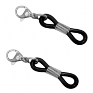 Fornituras acero inox goma para gafas con mosquetón Plateado-negro