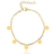 Pulseras tobillera acero inox eslabón monedas Dorado
