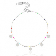 Pulseras tobillera acero inox monedas arco iris Plateado-multicolor