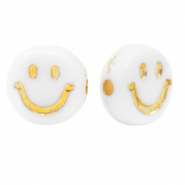 Abalorios letras acrílicas smiley Blanco-dorado