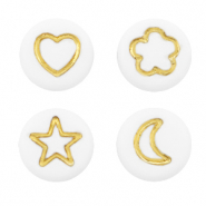 Abalorios letras acr&iacute;licas mezcla de iconos Blanco-dorado