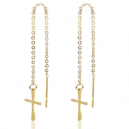 Pendientes acero inox cruz Dorado