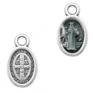 Colgantes met&aacute;licos DQ religiosos ovalados Plata vieja-negro transparente (sin n&iacute;quel)