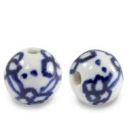 Abalorios de cerámica 11mm blanco-azul de Delft