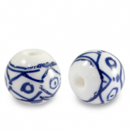 Abalorios de cerámica 10mm blanco-azul de Delft