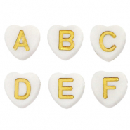 Abalorios letras acr&iacute;licas coraz&oacute;n Blanco-dorado