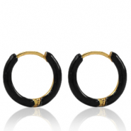 Pendientes Acero Inox criolla esmalte 17mm Negro-dorado