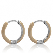 Pendientes Acero Inox criolla esmalte 14mm Marr&oacute;n beige-plateado