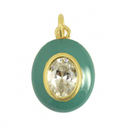 Metal TQ lat&oacute;n colgantes ovalado zirconia Verde pastel-dorado