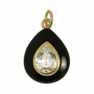 Metal TQ lat&oacute;n colgantes gota zirconia Negro-dorado