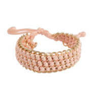 Pulseras de cordón de satén trenzada con jasseron Dorado-rosa salmón